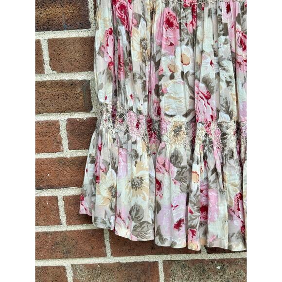 Vintage 1980s Pink Brown Floral Print Skirt Passports of Pier 1 Imports Florals - Picture 5 of 12